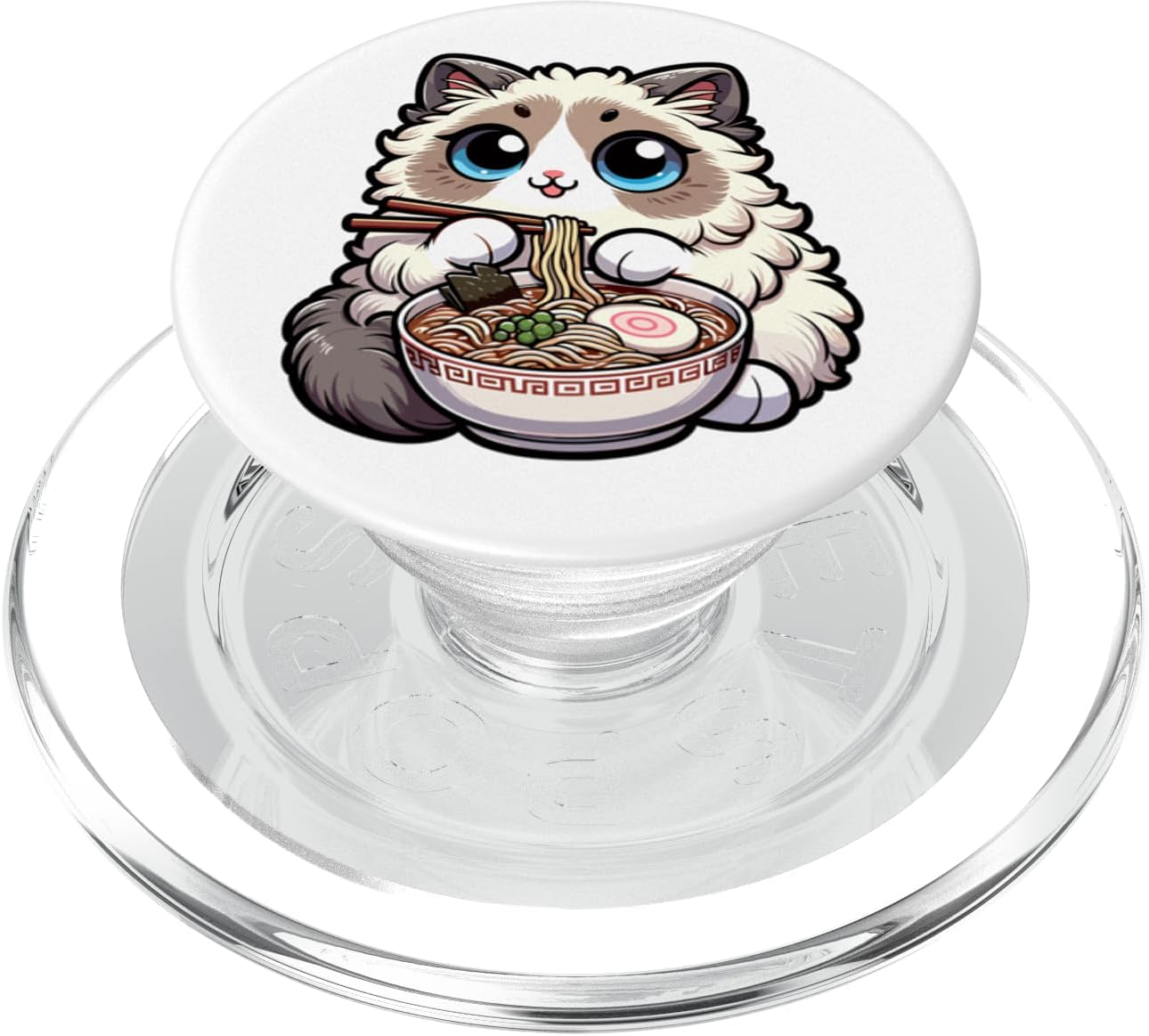 Cute Japanese Kawaii Chibi Ragdoll Cat Eating Ramen PopSockets MagSafe PopGrip for iPhone
