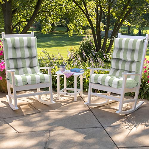 Melody Elephant Outdoor Rocking Chair Cushions, Non-Skid Slip Backed Sun Lounger Chair Cushions, High Back Chair Cushion For Patio Chairs, 44"X22"X4", Set Of 2, Stripe Cabana Green #TOP5