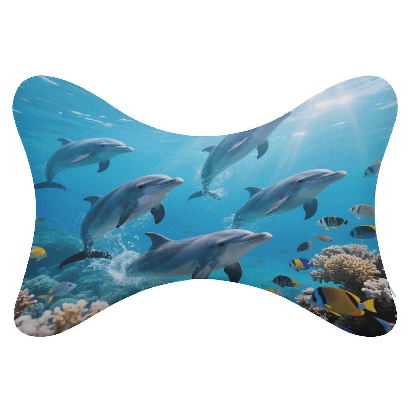 VstaDank Cute Dolphins Car Pillow Soft Car Neck Pillow Breathable Dog Bone Shaped Travel Neck Pillows Washable Removable All-Season Universal Cars Head Rest Pillows