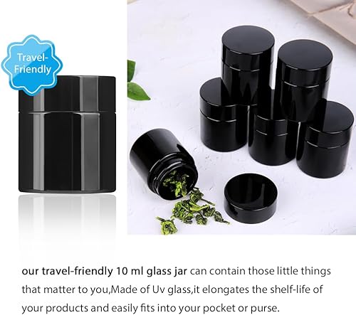 Miniatura 7 de 12 frascos de vidrio pequeños con protección UV de 0.35 onzas con tapas, reutilizables, 0.3 fl oz, botella de vidrio negra para alimentos, mini