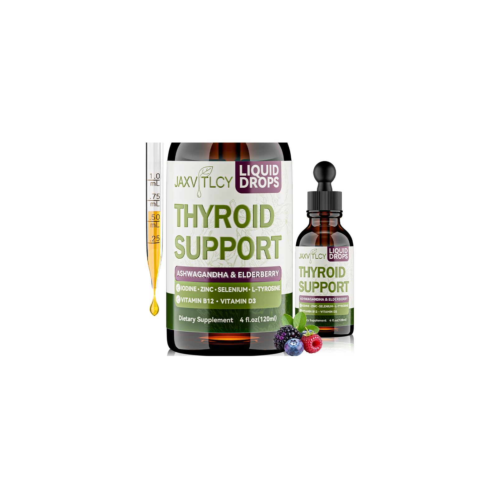 Thyroid Support Drops, Ashwagandha & Iodine, Berry, 4 Fl Oz