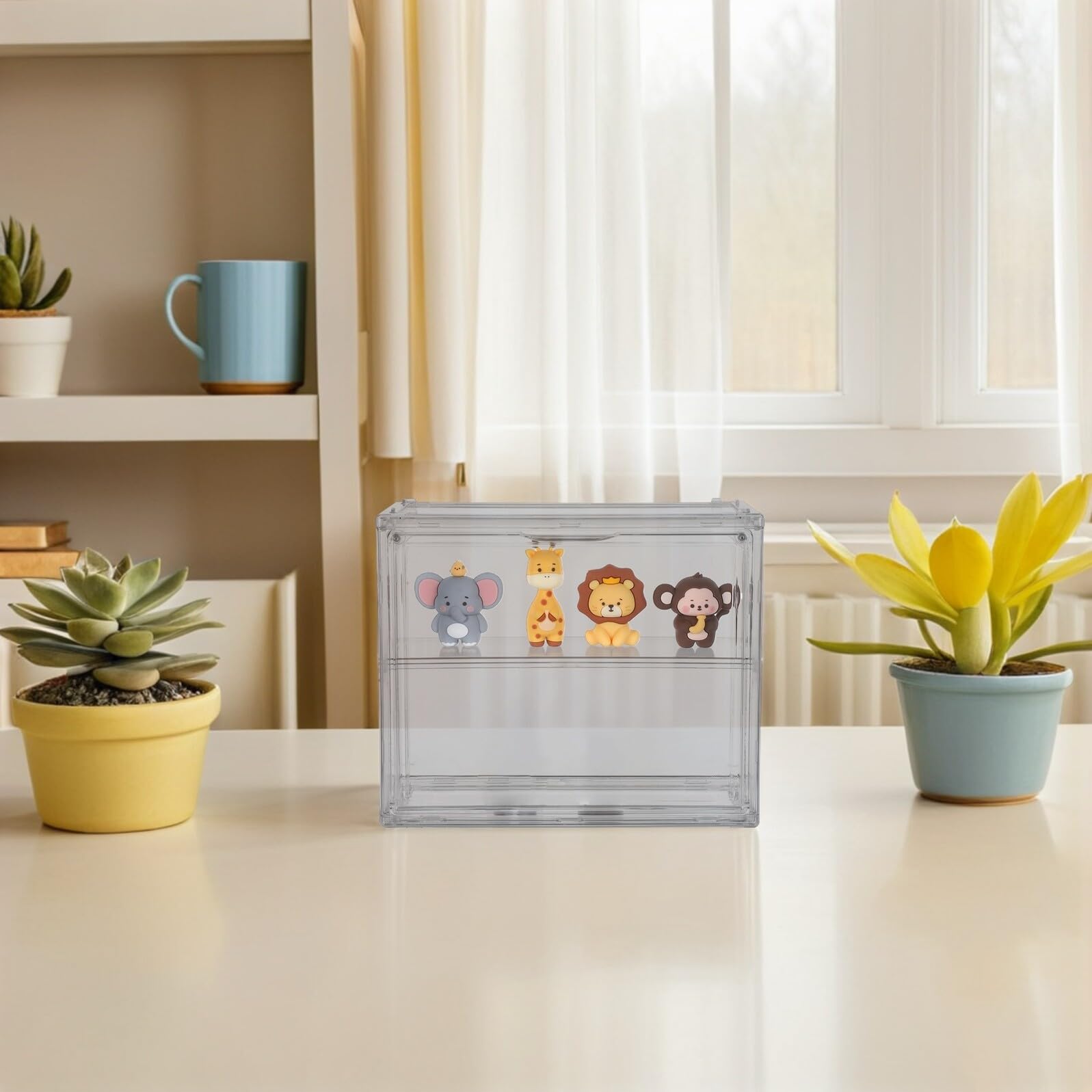 TOYANDONA Vitrina Fácil Montaje de Doble Capa de Acrílico Transparente para Exhibición y Almacenamiento de Réplicas de Coches y Aviones para Sala Familiar o Hogar