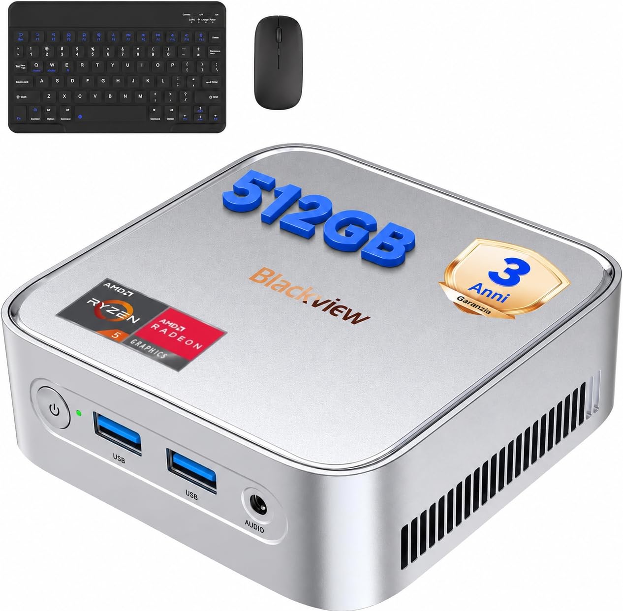 Blackview 【Set Completo】 MP50 Mini PC AMD Ryzen 5 (16GB RAM 512GB SSD) con Tastiera e Mouse Inclusi, Grafica Vega 8 Desktop PC, Win 11 Pro,HDMI/DP 4K@60Hz, WiFi 5/BT 4.2, Computer per Ufficio e Casa