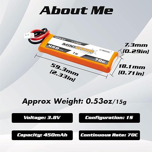 Miniatura 3 de CNHL Batería lipo de 450mAh 1S 3.8V 70C Lipo Batería de alto voltaje con PH 2.0 Plug para 1S Racing Drone Quadcopter EMAX TinyHawk HAPPYMODEL