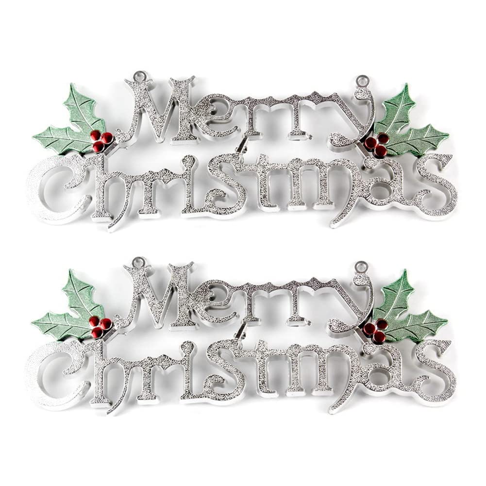 Designs Merry Christmas Signs,Decorative Glittery Hanging Signs, Christmas Tree Decoration Ornament, silvery Merry Christmas Tree Wreath Decorations Accessories Hanging Ornaments. 2 pcs