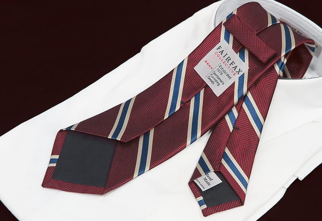[フェアファクス] FAS-1410 ●杢調ワインのヘリンボーン織り地にロイヤルブルー&times;オフホワイトのストライプ柄ネクタイ (レジメ