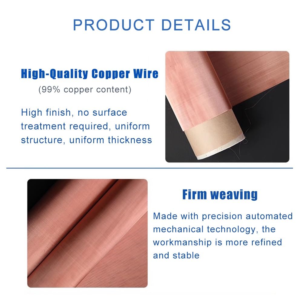 Malla De Cobre Puro Al 99,9 %, Malla Tejida De Alambre Inoxidable De 10-350 Mallas, Para Manualidades, Protección De Ventanas, Jaula De Faraday, Uso En Laboratorio Y Blindaje EMI. -(300 mesh)