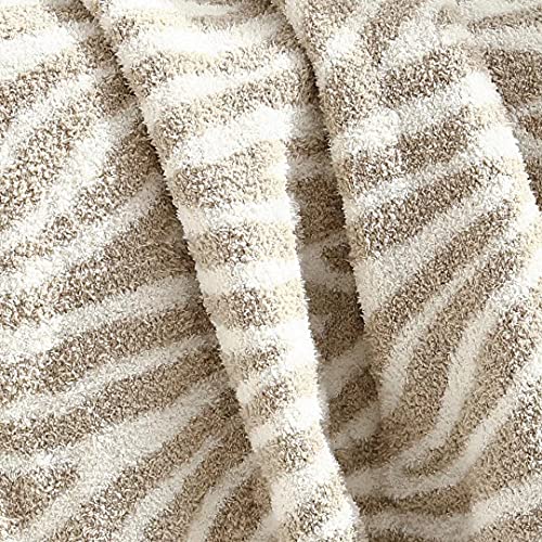 Gy Luxury Fleece Cream Throw Knitted Ultra Soft Stripes Blanket Zebra Pattern Air Feel Cozy Warm For Bed Sofa Couch In All Seasons #TOP2