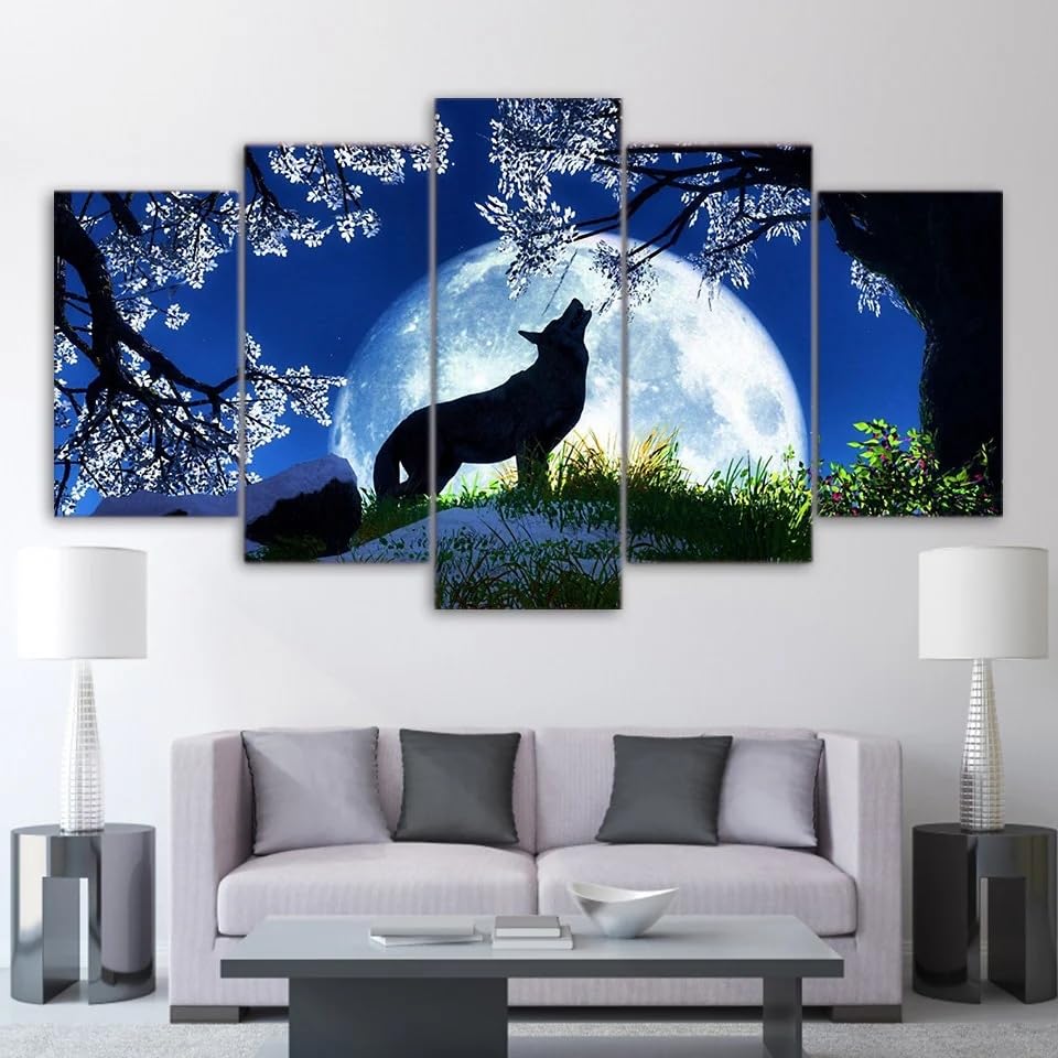 Pleine lune loup hurlant tableau pour habiller un grand mur vide