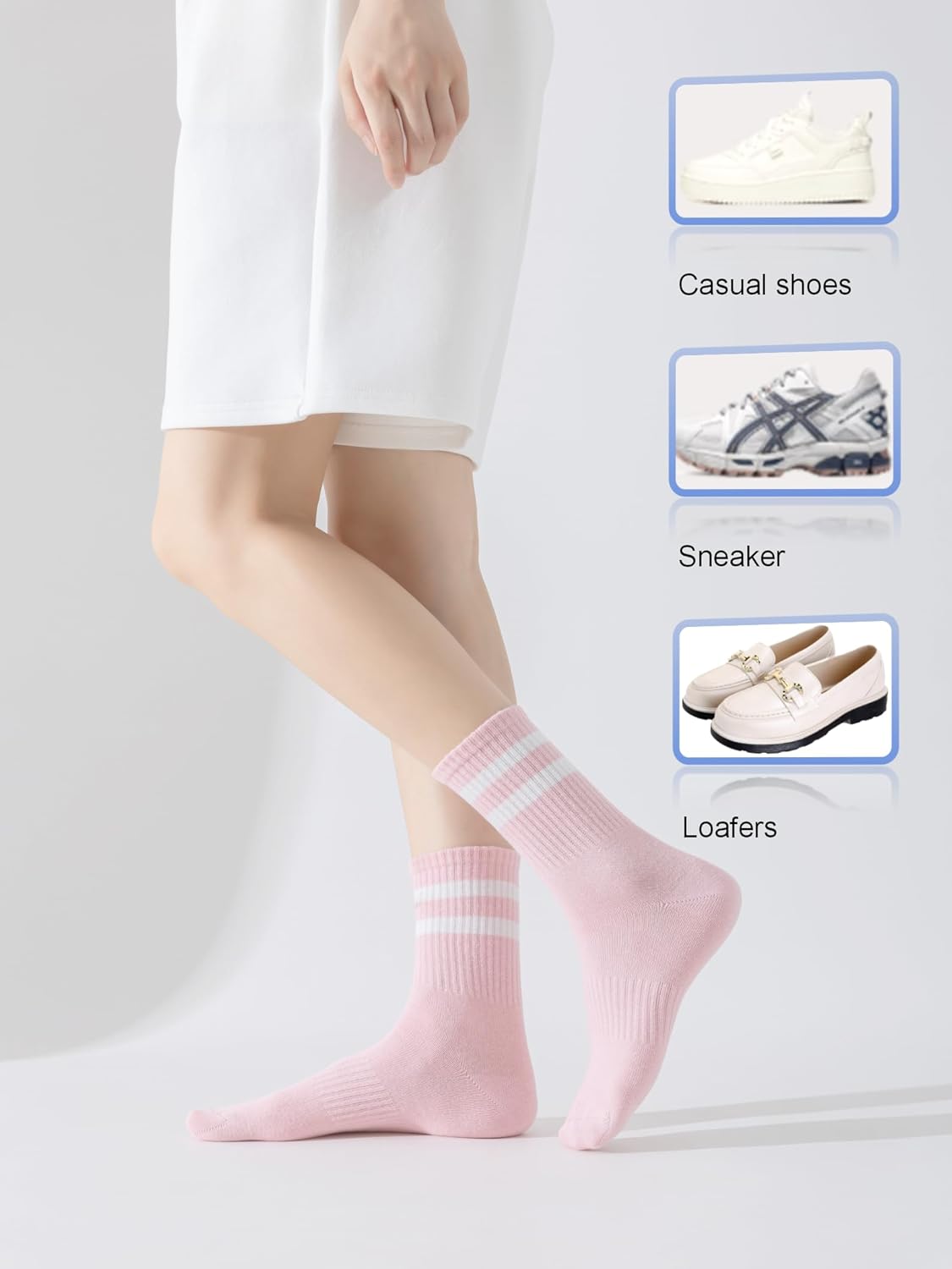 YUWELL Womens Striped Crew Socks, Cotton Cozy Casual Socks for Women 4 Pairs, Size 5-10 - Image 4