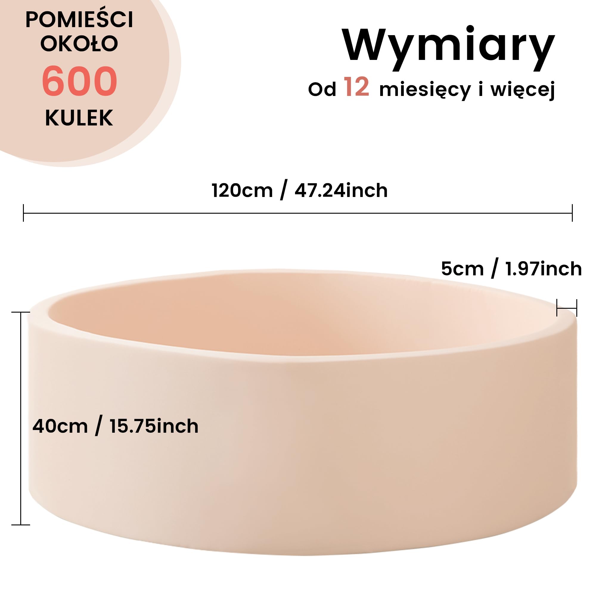 Zedachica Piscine à balles bébé 120x40 cm en Mousse, Ronde, sûre dès 1 an, pour intérieur et extérieur, Beige, sans balles