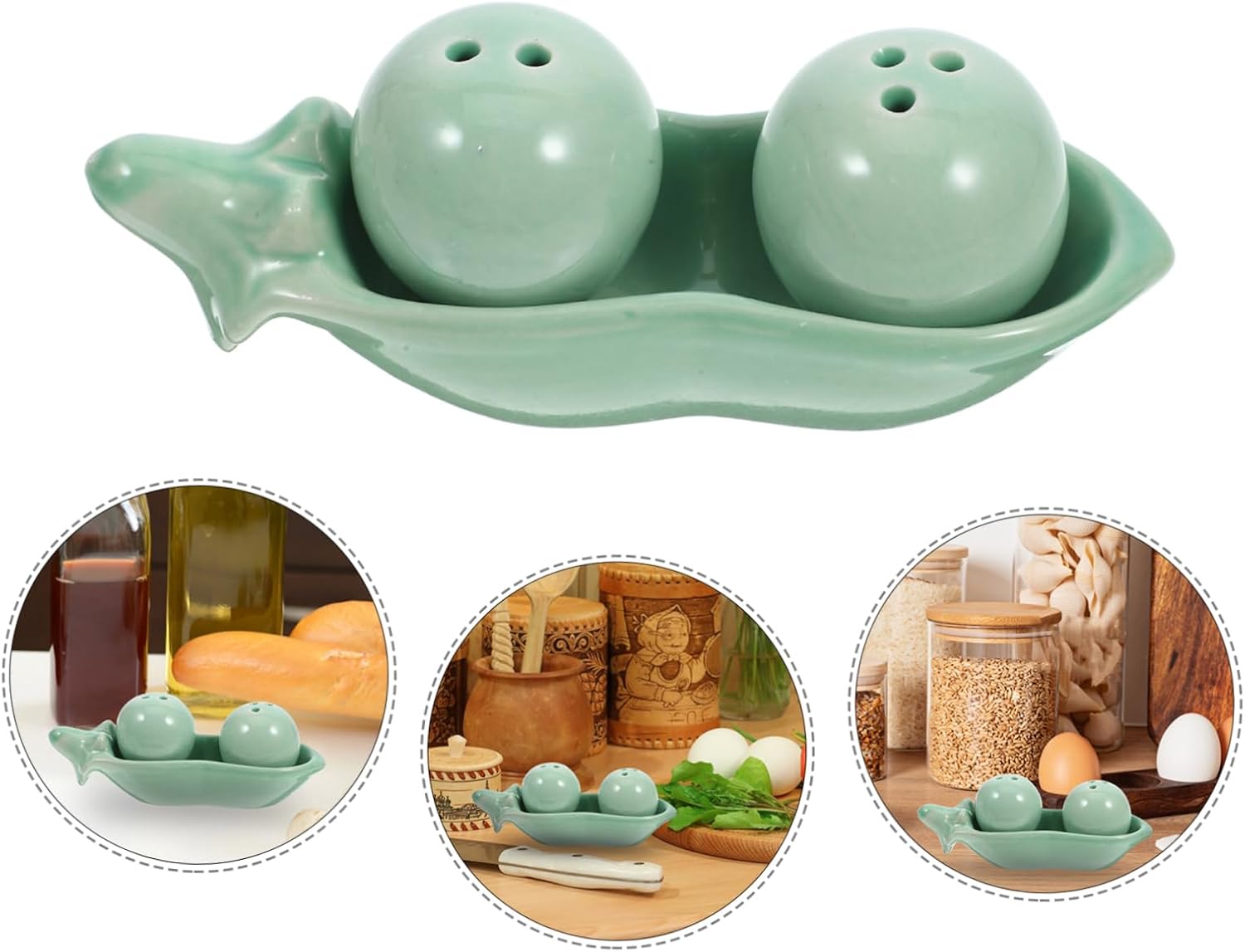 Pea Salt Pepper Shaker Set Ceramic Seasoning Jars Kitchen Decor for Wedding