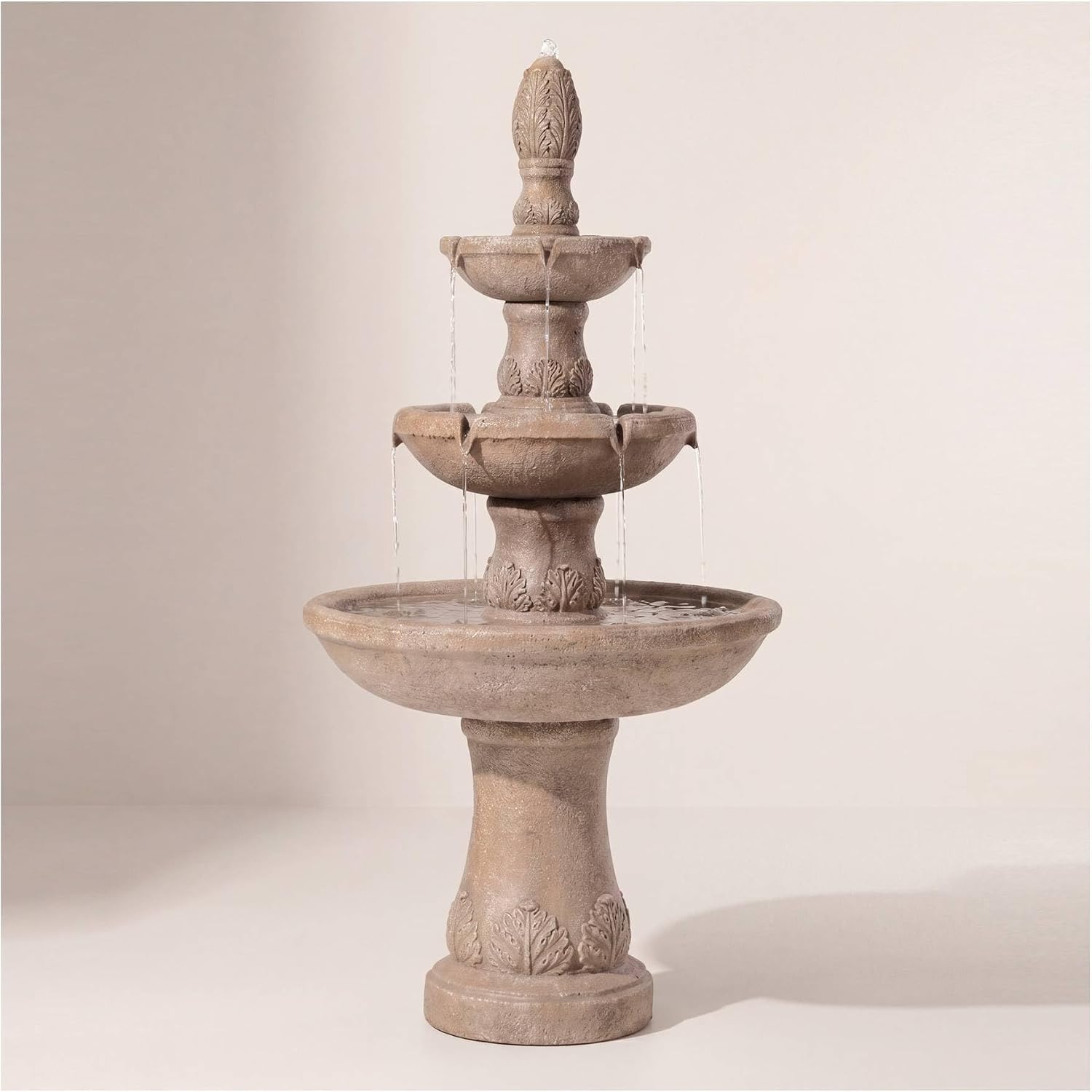 Domanico 57" High Large Italian Indoor Outdoor Decor Sand Stone Floor Fountain Waterfall 3-Tier Standing Basin Cascading Water Feature for Outside Garden Patio Yard Backyard Porch - John Timberland