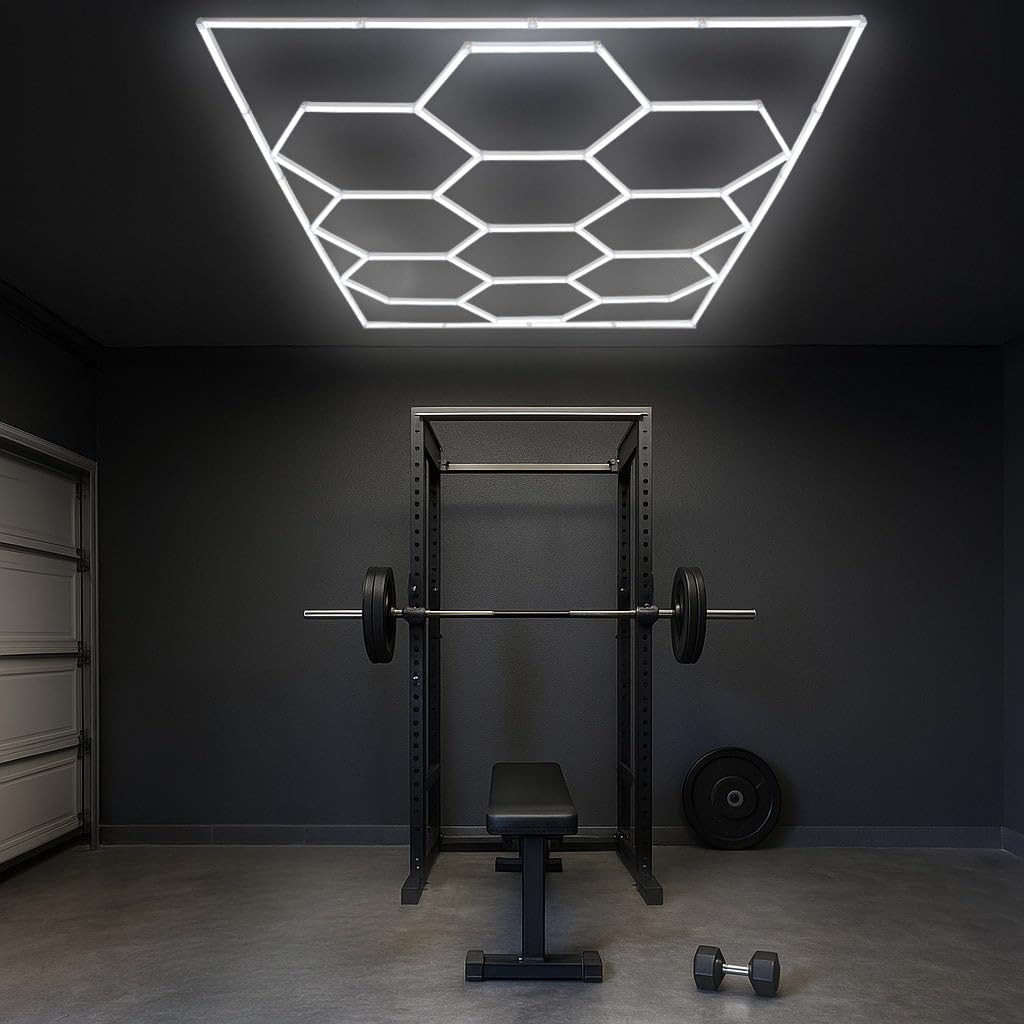 Lot de 10 Plafonnier LED Hexagonale & Bordures 2 x 5 Cadres Modulaires Blanc 120 Lumens 6500K 3 Choix de Montage & Kit Pour Plafond Suspendu Garage Atelier Showroom Salle de Sport