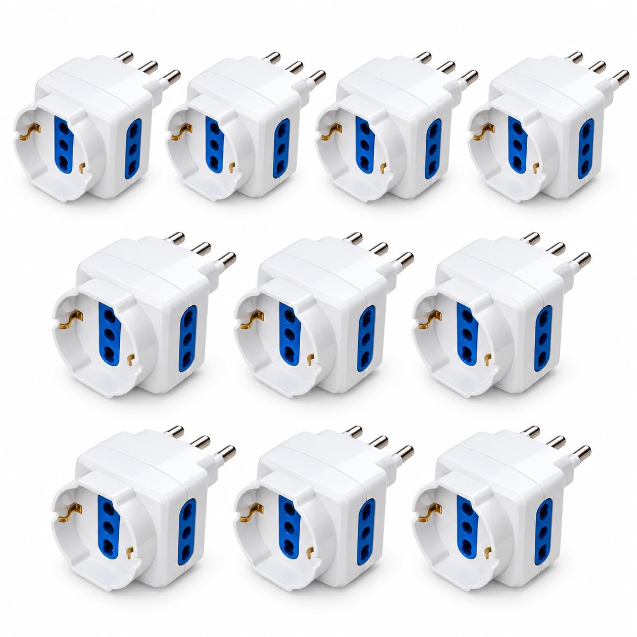 10 adaptadores triple 16 A con enchufe italiano descentrado, 3 tomas
