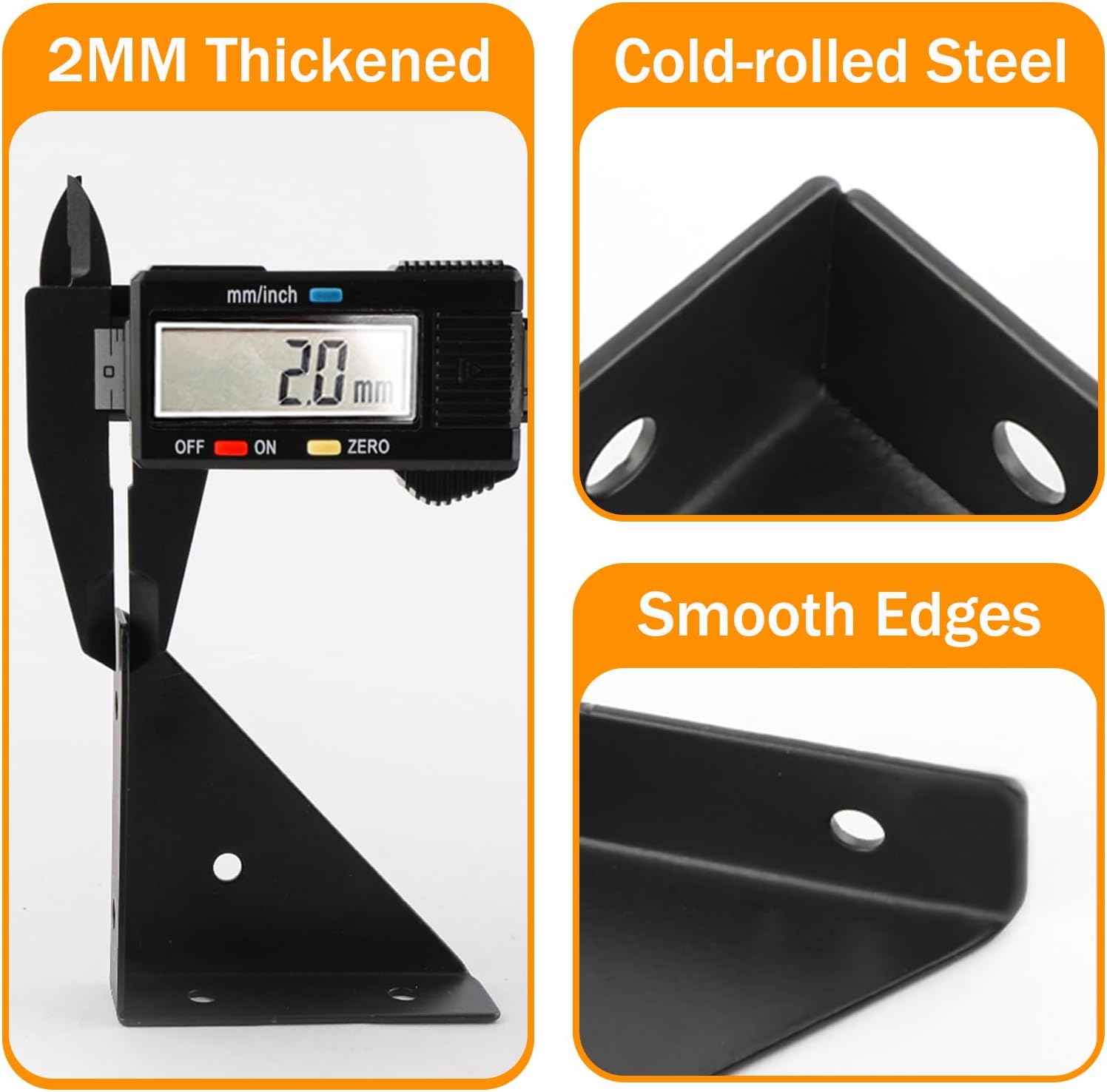 8Pcs Corner Brace Brackets 66mm x 66mm Bed Corner Brace Brackets Support, Cold Rolled Joining Support for Bed, Table, Cabinet (Black)
