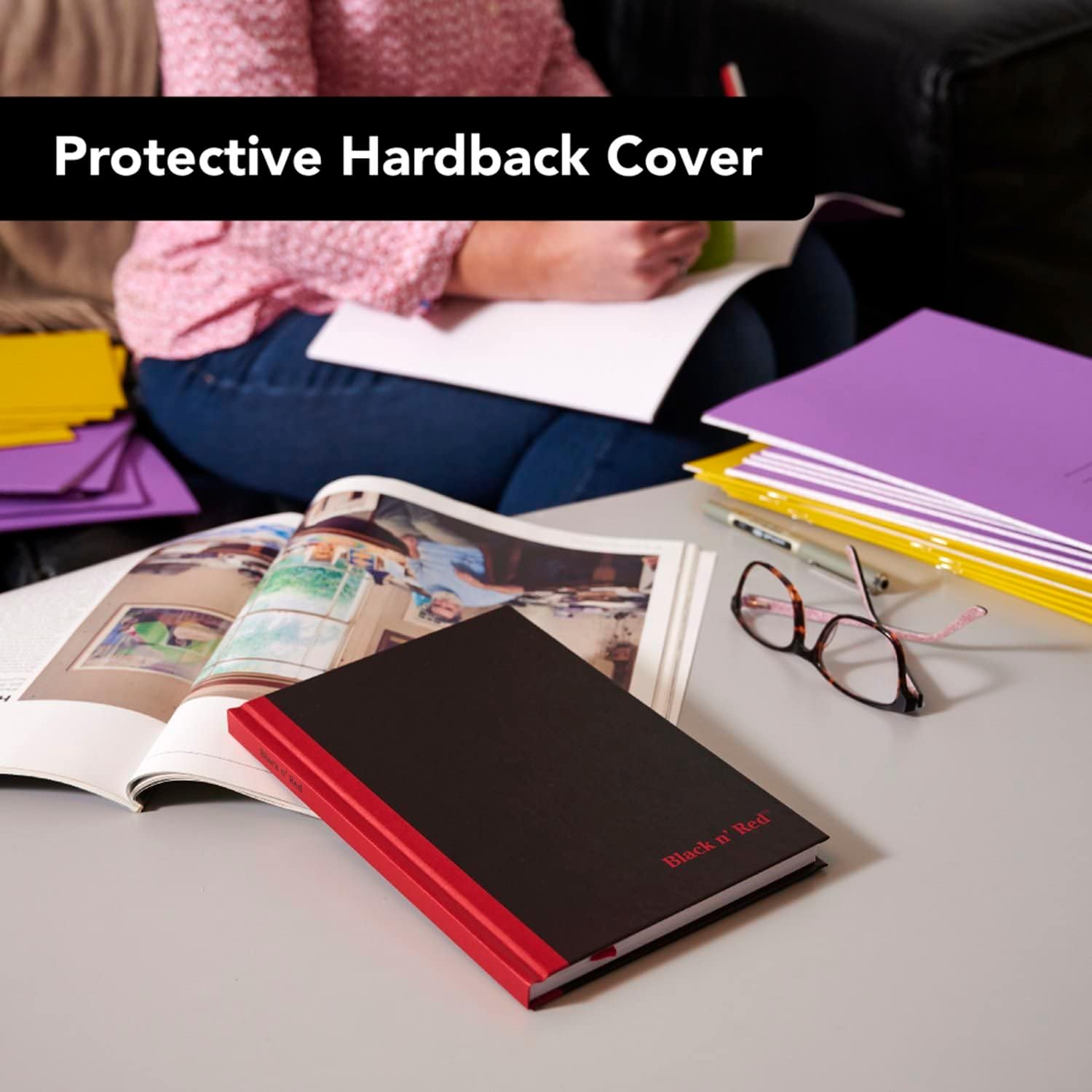 Black n' Red‭ Notebooks, Business Journals, 2 Pack, 8-/4" x 5-7/8", 96 Sheets, Ruled, Optik Paper, Hardcover, Casebound, Black (400163207)‬‬‬‬‬‬