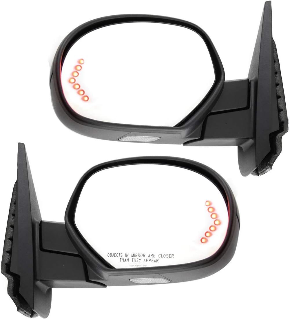 Kool Vue Right Power Heated Side Mirrors for Chevrolet Silverado 1500, GMC Sierra 1500 2007-2013, Power Fold with Signal Light & Puddle Lamp, w/o Blind Spot Monitor, Memory & Auto-Dim with 2 Caps