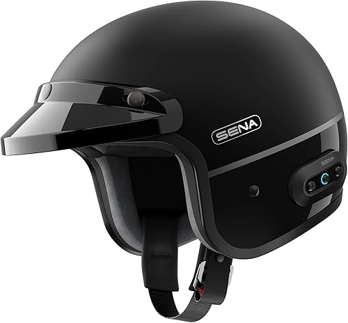 Sena Surge Mesh - Casco inteligente para motocicleta con intercomunicador habilitado, cara abierta (negro matenegro brillante, XXL)