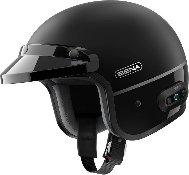 Sena Surge Mesh Intercom - Casco de motocicleta inteligente de cara abierta (negro mate/negro brillante, XL)