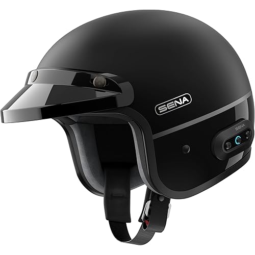 Sena Surge Mesh Intercom Enabled Open Face Smart Motorcycle Helmet (Matte Black/Gloss Black, L)