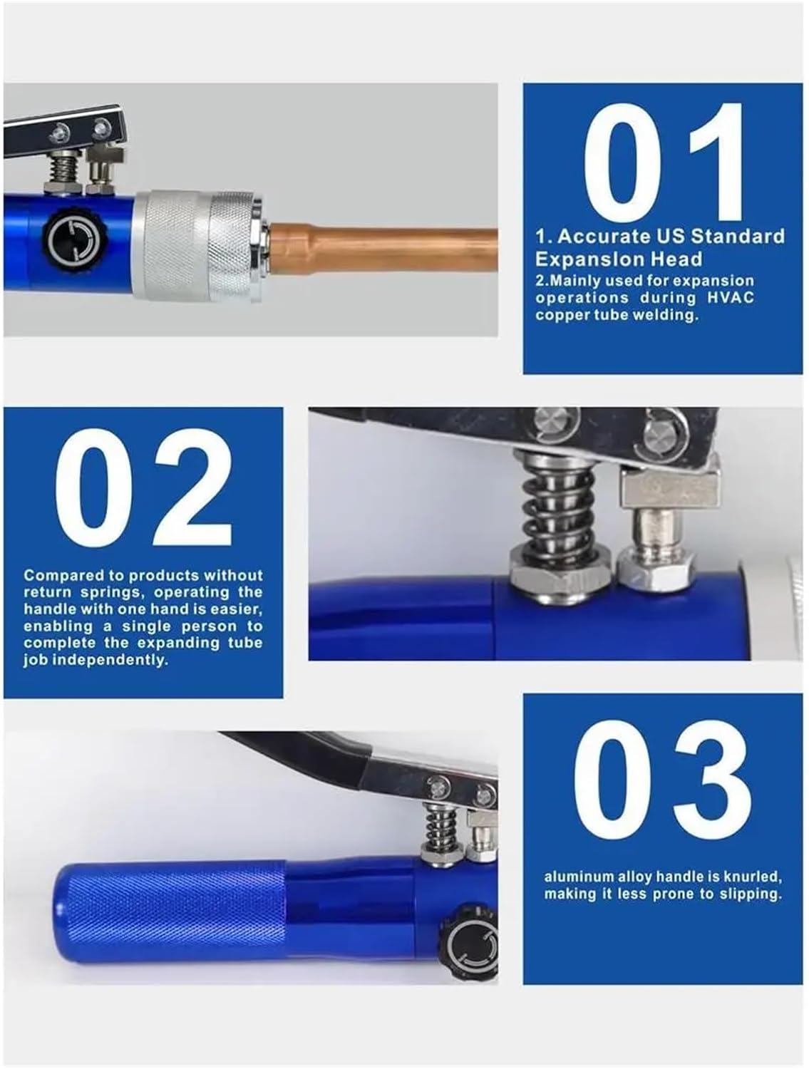 Exhaust Pipe Expander, Hydraulic Swaging Tool Kit with Tube Cutter and Deburring Tool 7 Expander Heads Included HVAC/R Installation and Repair 3/8" to