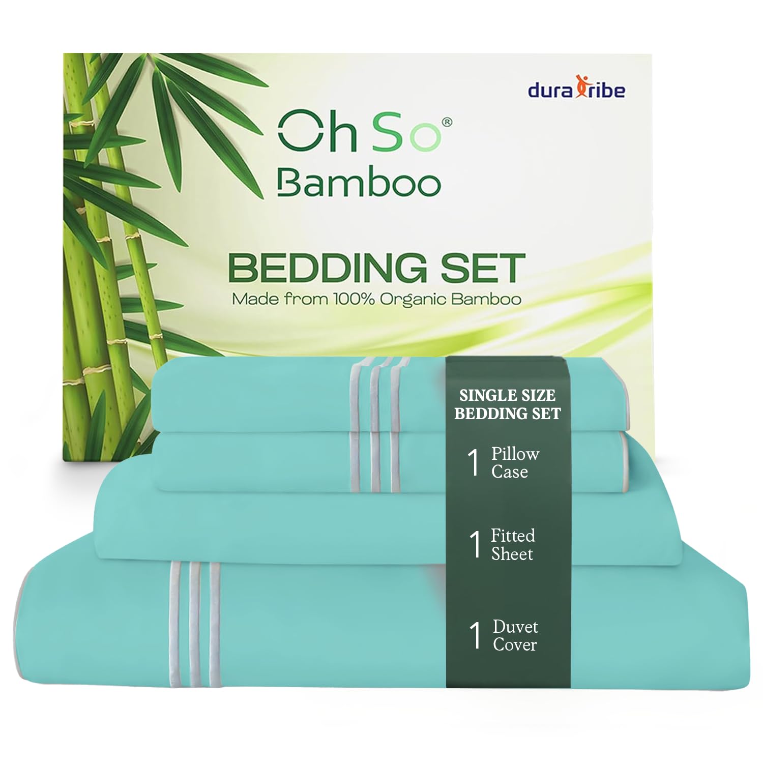 DURA TRIBE Oh So Bamboo Bedding Set 3 Piece Single - Duck Egg Blue - Hypoallergenic Duvet Cover, Fitted Sheet & Pillowcase Made from 100% Organic Bamboo Viscose Cooling Silky-Soft & Smooth Material — image 1