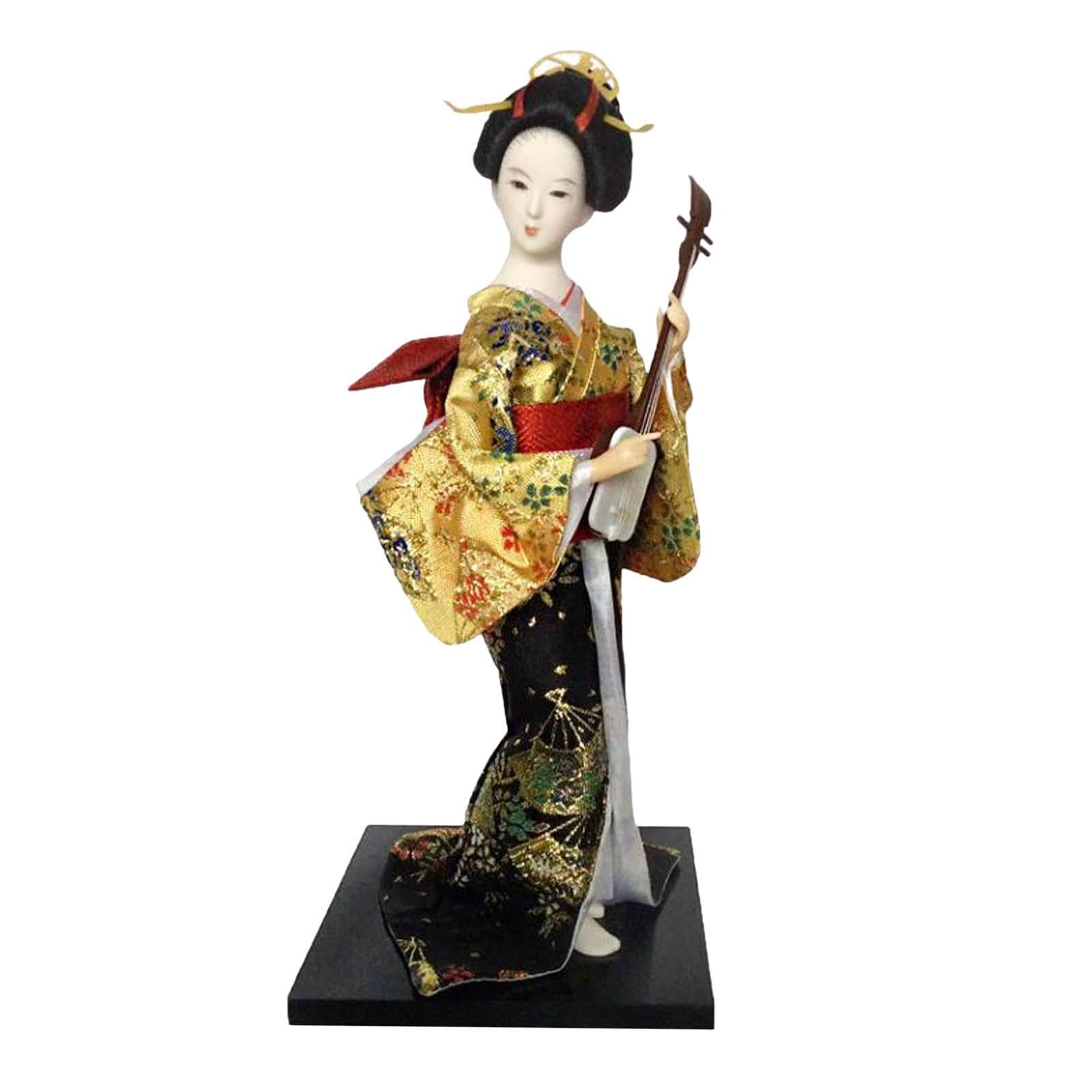 YIXANNX Ethnic Geisha Doll Figurine 12inch Kimono Statuette Exquisite Craft Ornament Artistic Decor Ethnic Japanese Geisha Dolls Kimono Dolls 12inch Detail, Gold and Yellow, Height 30cm
