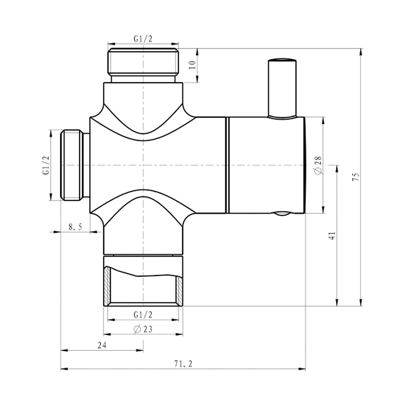 Valvola Deviatrice Per Soffione Doccia a 3 Vie G1/2 in Ottone, Valvola Deviatrice Per Braccio Doccia in Ceramica, Per Soffione a Mano E Soffione Fisso (6x5cm/2.4x2in)