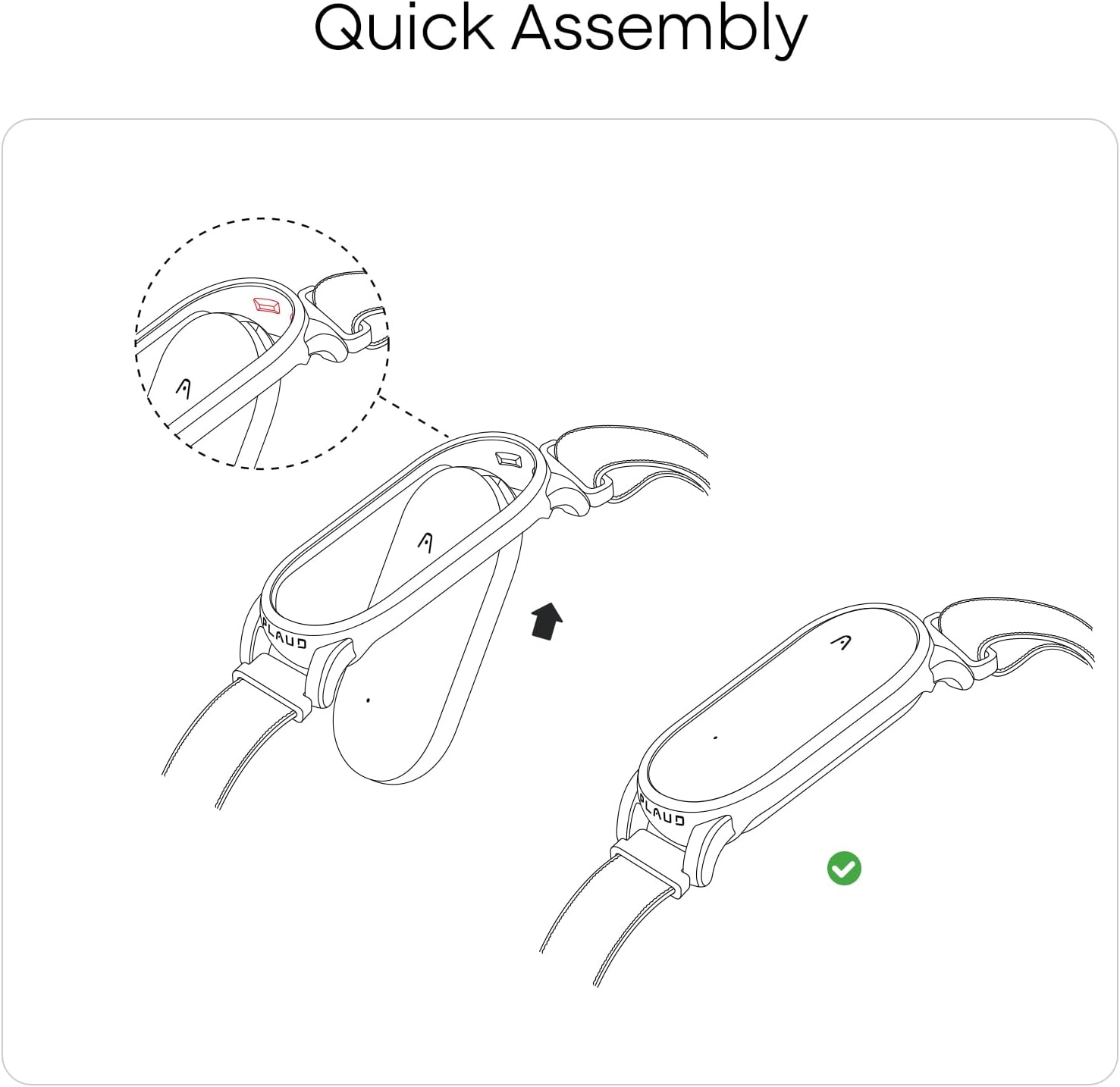 Diagram showing quick assembly of the NotePin into the wristband