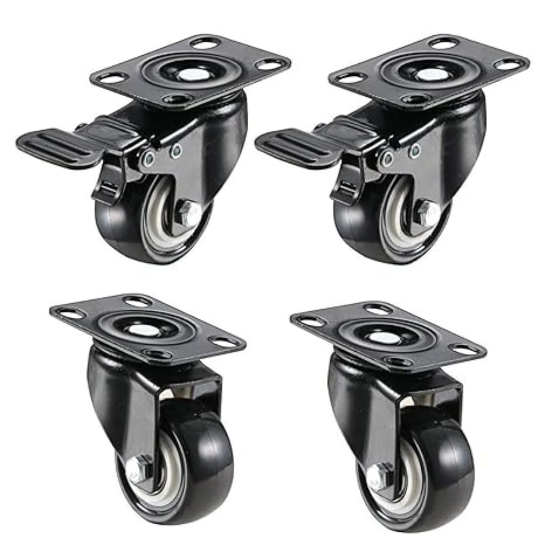 2" Heavy Duty Caster Wheels 4 Pack 2 Heavy Duty Caster Wheels Soft Rubber Swivel Caster with 360 Degree (2 with Brakes & 2 Without)