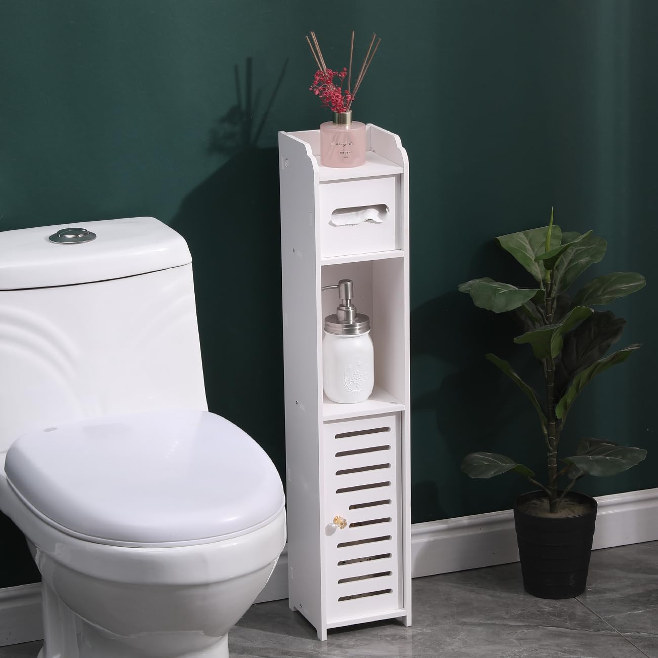 Redd Royal Tall Slim Bathroom Cabinet White with Shelves, Corner ...