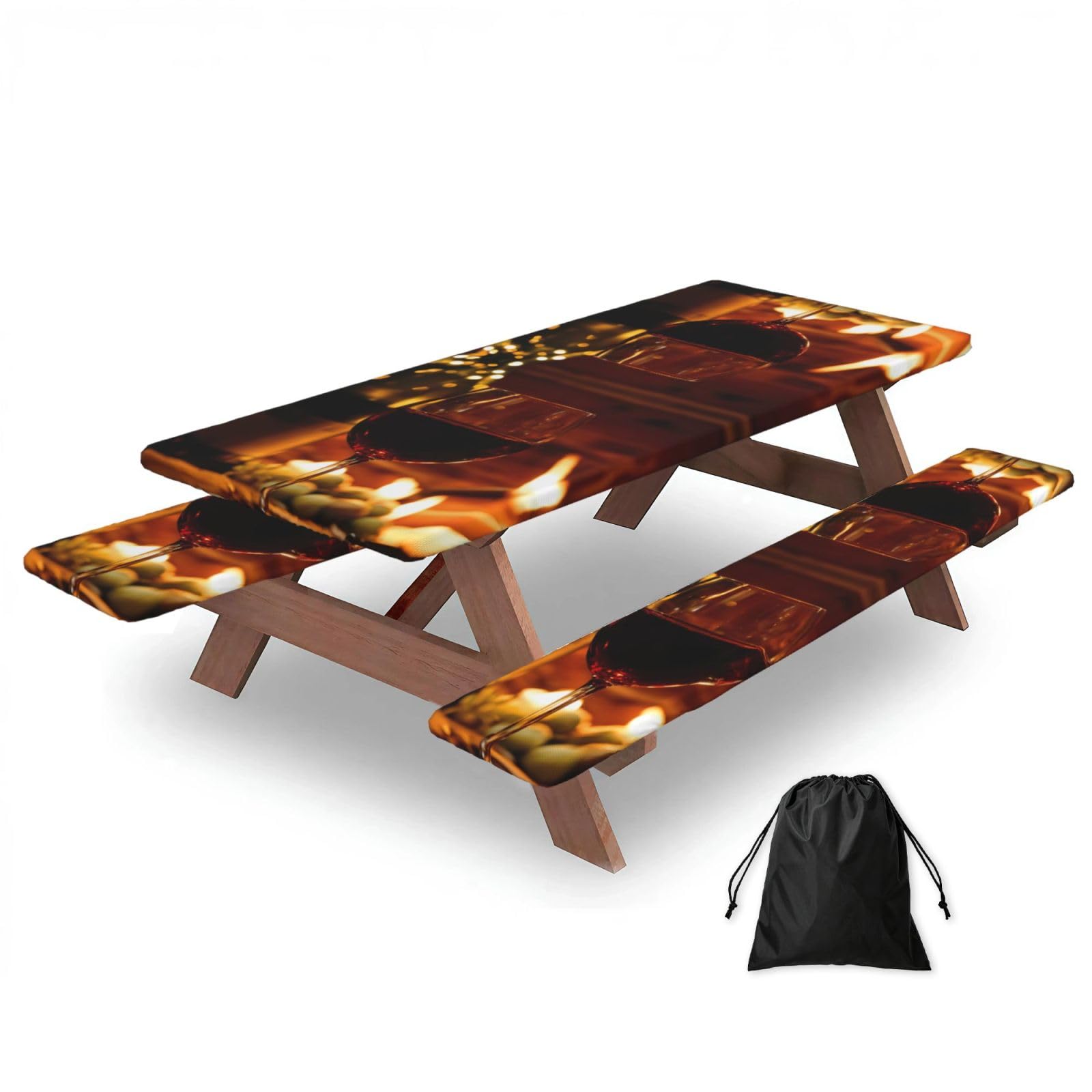 Zyjhyy Black Red Wine Print 3 Pack Wipeable Picnic Bench Cover And Table Cover Lightweight Table Cloth For Camping Outdoor