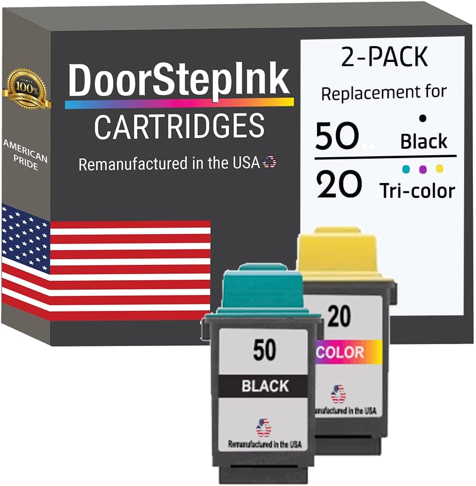 DoorStepInk Remanufactured in The USA Ink Cartridges for Lexmark #50 Black and #20 Tri-Color