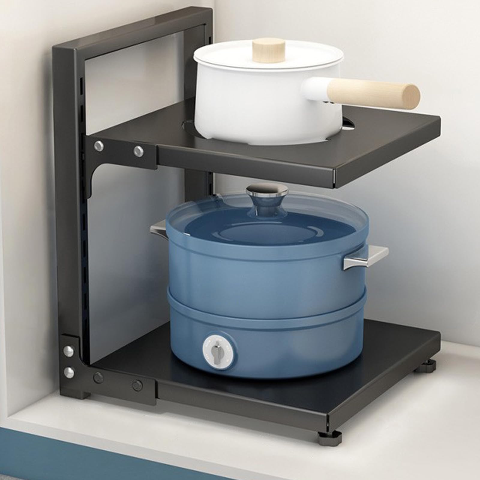 Organizador de ollas y sartenes, organizadores de Rejillas para ollas, Soportes Ajustables para Tapas de ollas y Rejillas para sartenes para organización y Almacenamiento de la Cocina, 2 ca