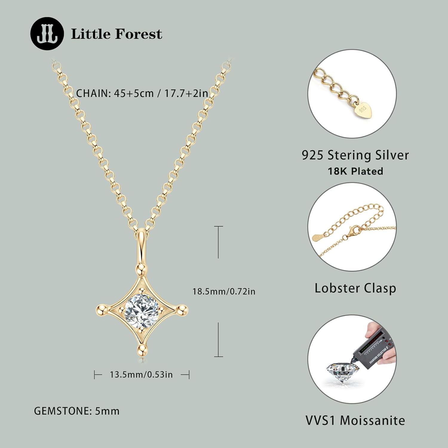 Moissanite Necklace for Women, 925 Sterling Silver Lab Created Imitation-diamond Pendant Solitaire Necklace Gift for Her Mother Mom Wife Girlfriend Jewelry with GRA Certificate of Authenticity - Image 5