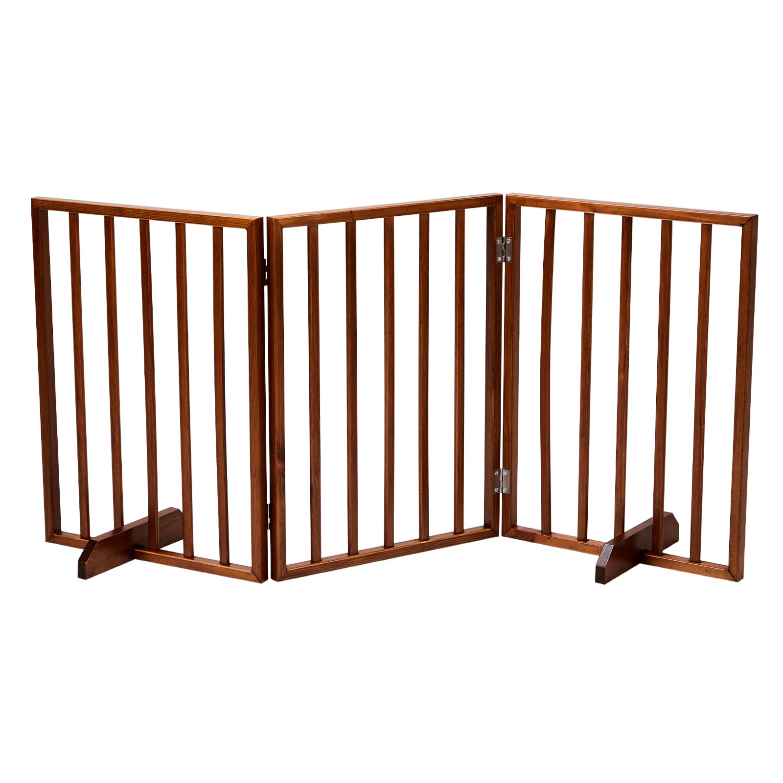 BONNLO Free Standing Dog Gate Indoor, Foldable Pet Gate for Dogs and Puppy, 24" Height Wooden Dog Gates for Doorways Extra Wide/Stairs/Hallways (Brown