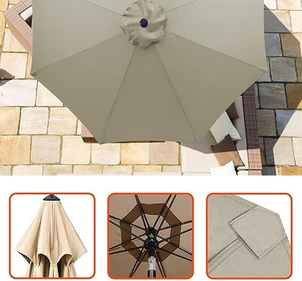 7ft 9ft 10ft Patio Umbrella Replacement Canopy for 8 Ribs, Market Yard Table Umbrella Replacement Top Cover, Outdoor Round Parasol Cover Cloth