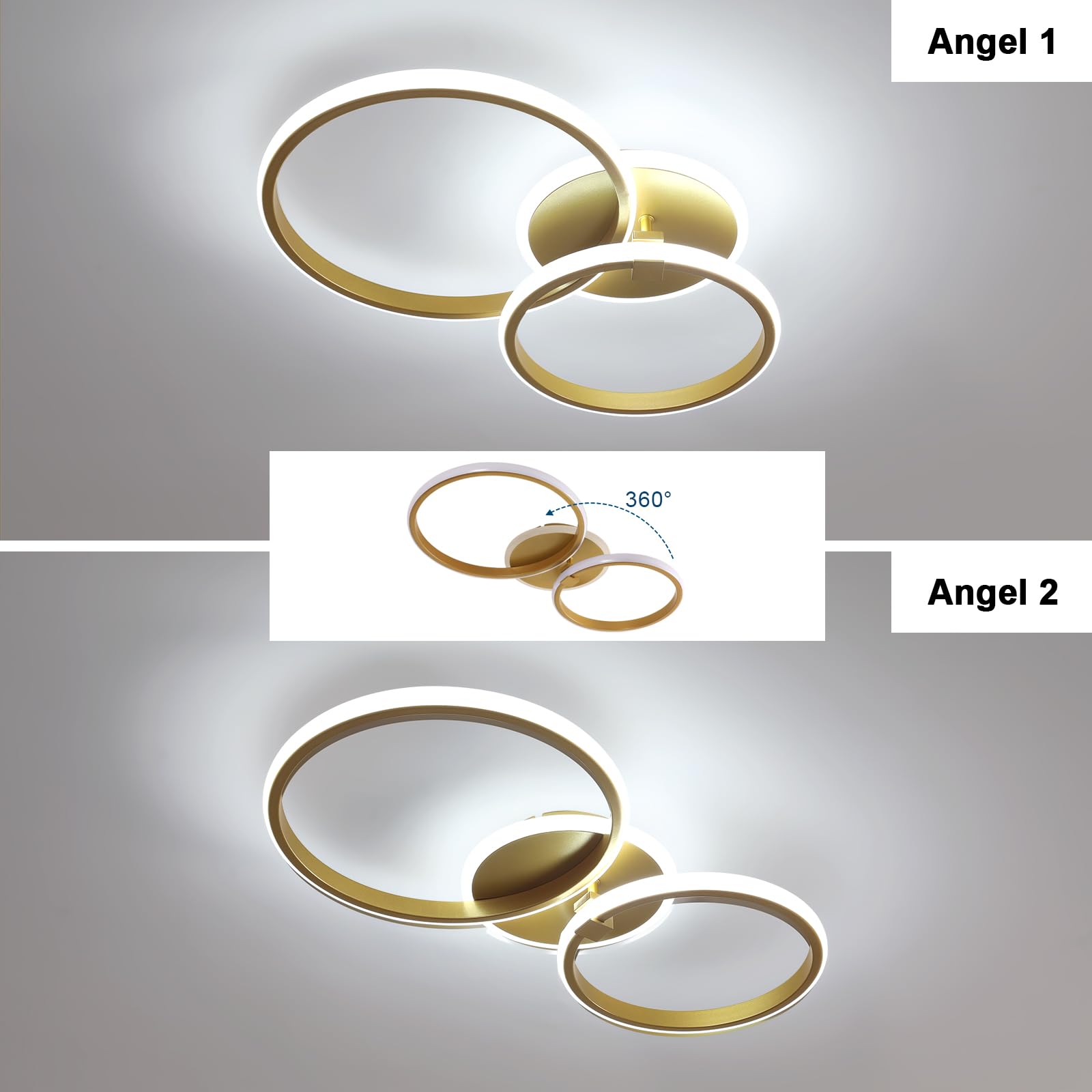 Riserva LED Ring Deckenleuchte Dimmbar, 42W Deckenlampe LED Rund mit Fernbedienung, 3000-6500K, Gold Deckenbeleuchtung Modern für Wohnzimmer, Schlafzimmer, Esszimmer, Korridor, Balkon
