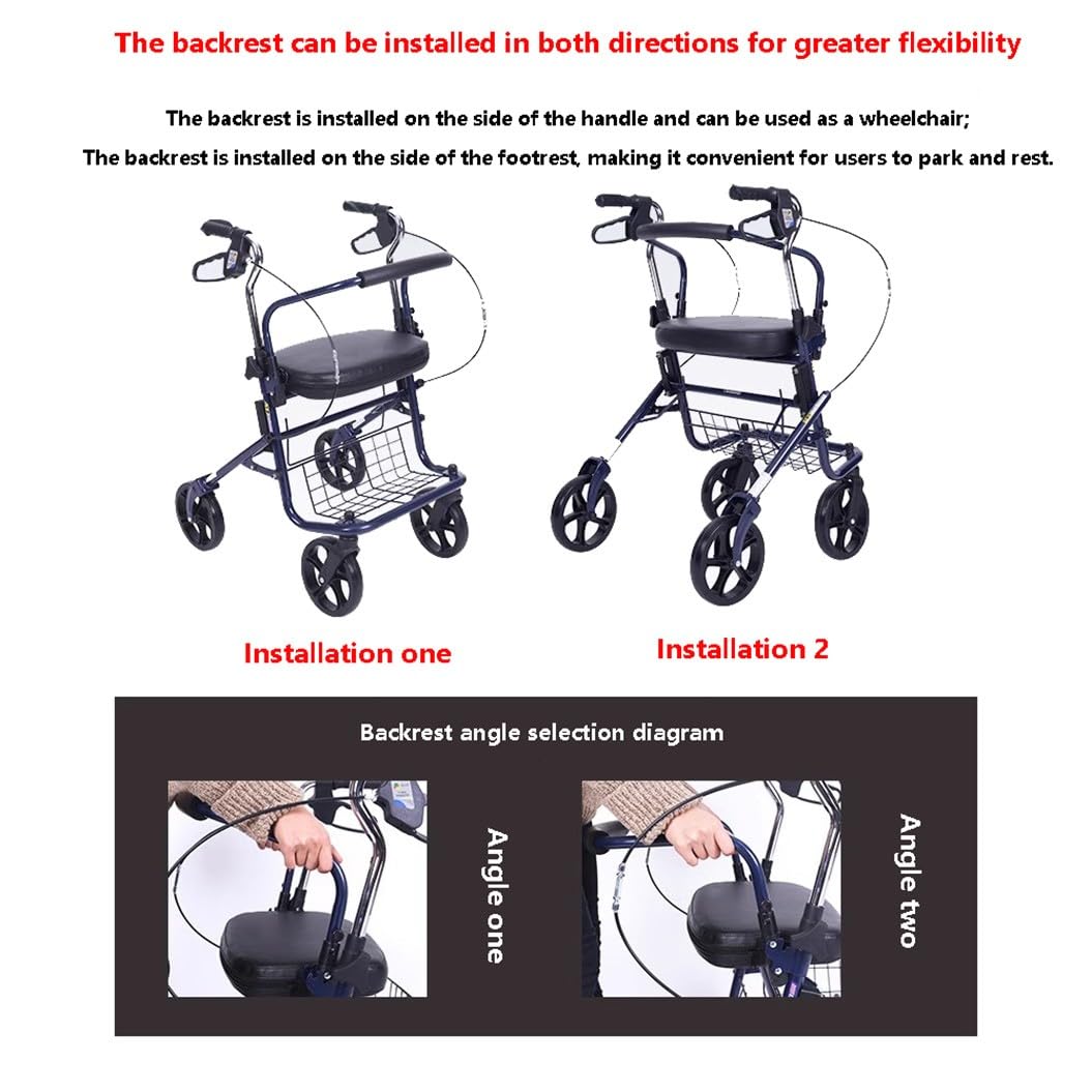 Rollator pieghevole,deambulatore da esterno,Deambulatore per anziani,Girello anziani,Altezza regolabile,per terreni e attività all'aperto Navy blue