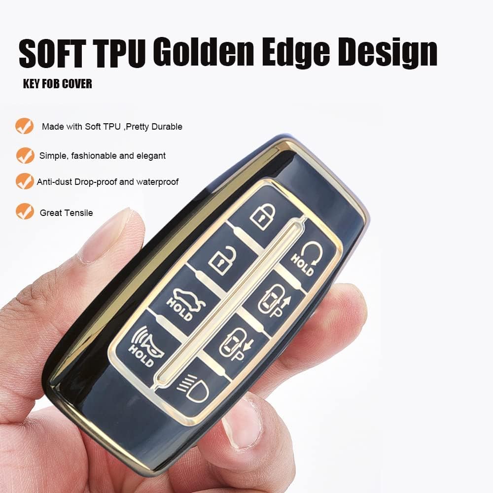 Samrt 8 Button Key Fob Cover for Genesis G80 GV80 G70 GV70 2021 2022 Accessories Key Shell Cover Protector for Genesis Key Case Holder Cover-Golden Green image 4