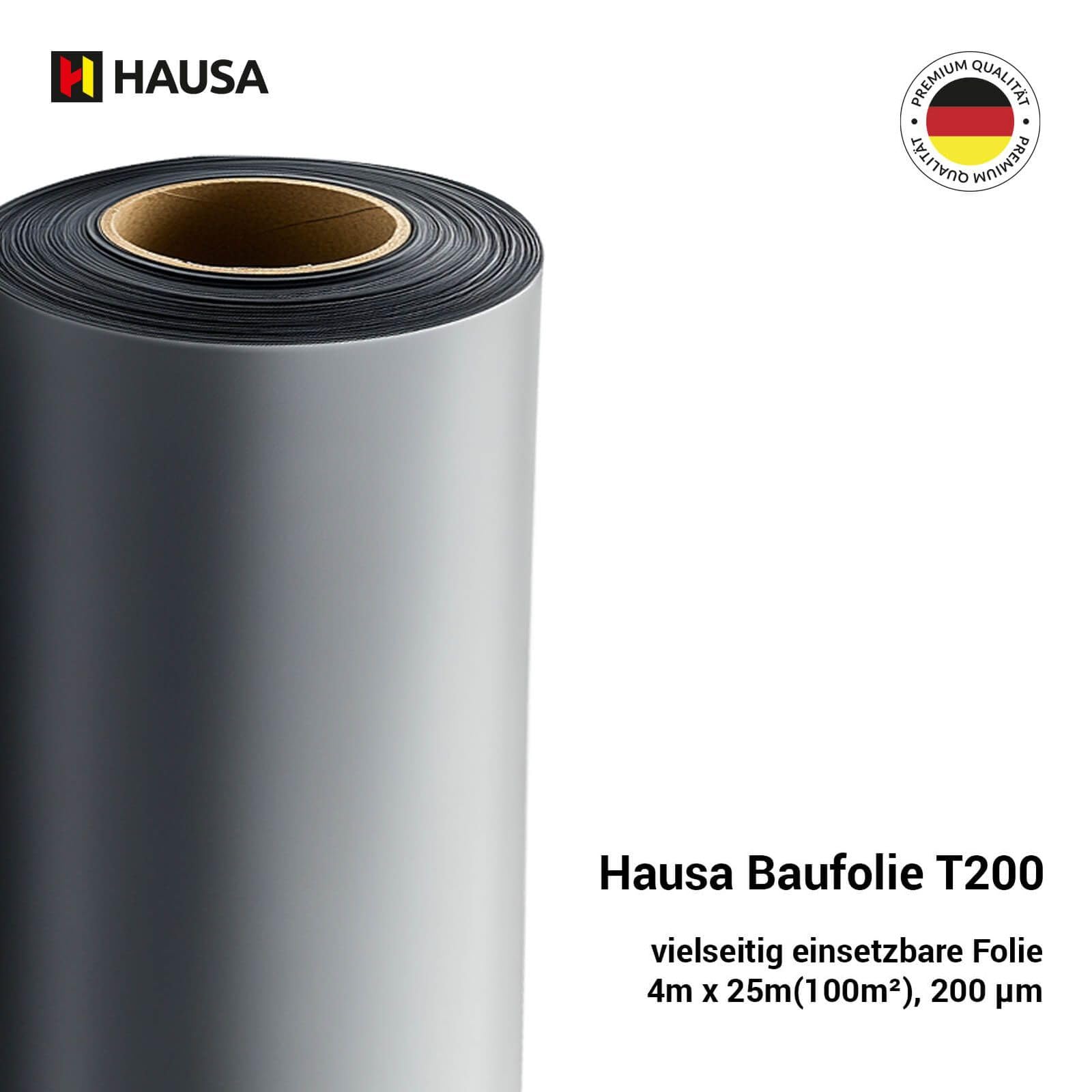 HAUSA Film de construction T200 4mx25m (100m²) 200my film de couverture- bâche extra résistant film de chape imperméable rouleau de bâche de bassin indéchirable Baufoil film de protection, noir
