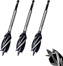 Wood Drill Bit 25 mm x 165 mm Auger Drill Bit 3-Piece Auger Drill Bit Self-Feed with 6.35 mm Hex Shank 4-Cutting Spiral Drill Bit for Woodwork