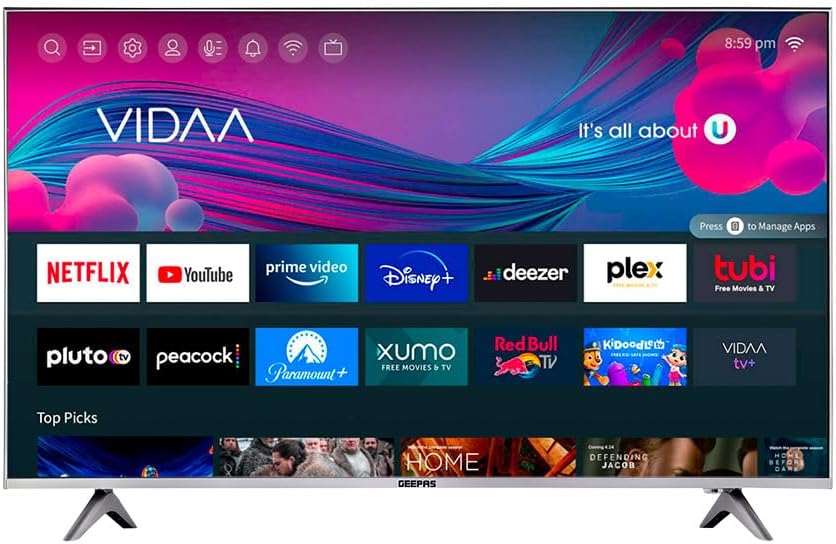 Geepas 50" VIDAA Professional 4K Ultra HD Smart TV with Frameless Design,Matte Silver Finish,Remote Control, BT, Screen Sharing,HDMI and USB Ports,Licensed Contents & Pre-Installed Apps,Dolby Digital | 4K 2026