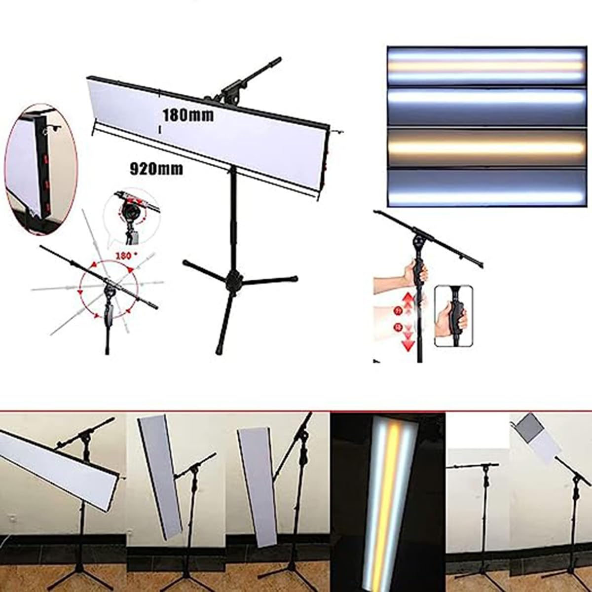 con 3 Ruote mobili, Strumento di Illuminazione per ammaccature Auto, Sistema di Illuminazione Regolabile, Senza Bordo Riflettente per Vernice, Luce di rilevamento a LED