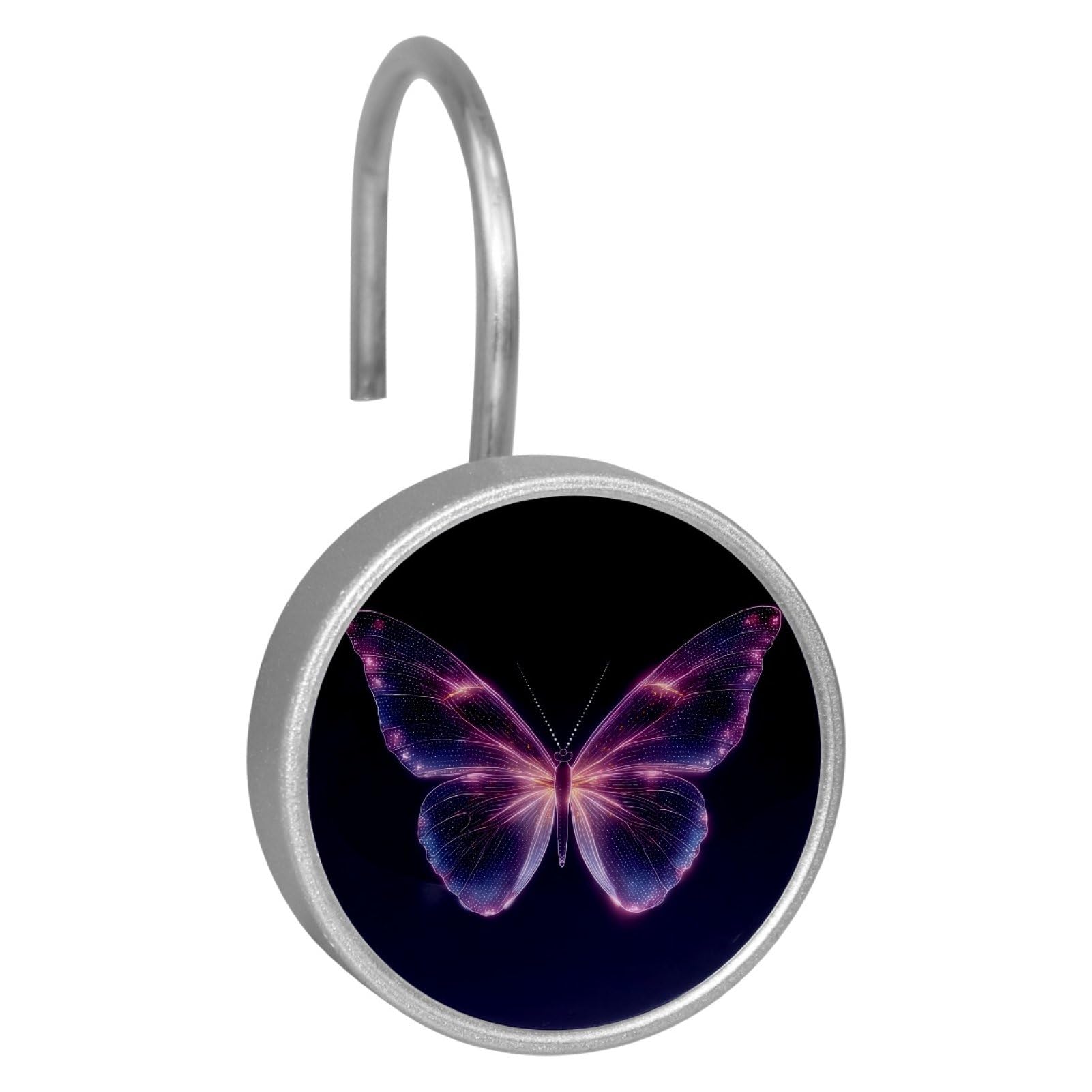 Set of 12 Stainless Steel Shower Curtain Hooks, Shower Rings for Bathroom, Rustproof Decorative Shower Hangers for Bedroom Living Room Shower Curtain Rod (Growing Purple Butterflies)