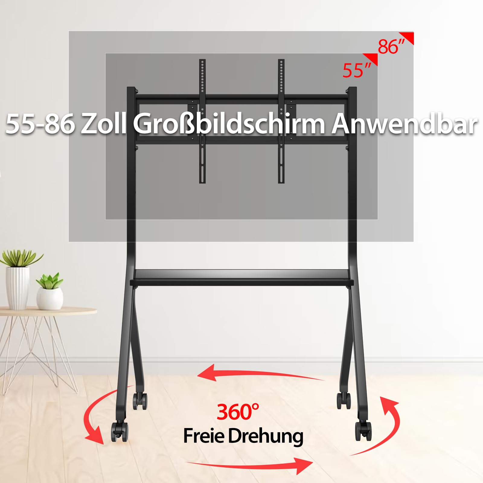 JAV Smart Board Ständer für Interaktives Whiteboard 55-86 Zoll Mobiler Tragbarer Wagen 4 Feststellbare Räder Ideal für Klassenzimmer Büro Heim