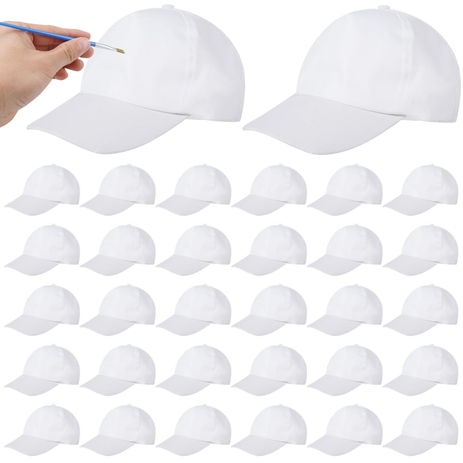 30 cappellini da baseball vuoti fai da te per bambini, cappelli sportivi in poliestere bianco regolabili per artigianato creativo e divertimento all'aperto