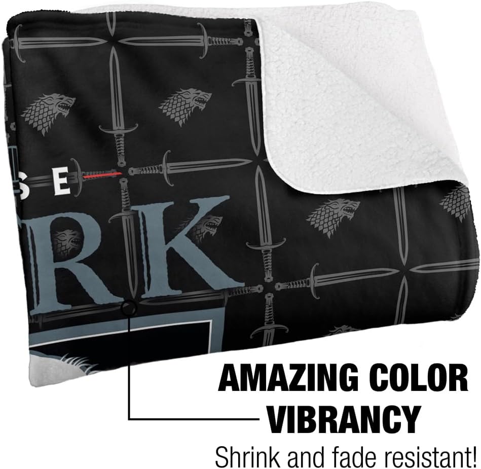 Game of Thrones Blanket, 50"x60", House Stark Silky Touch Sherpa Back Super Soft Throw Blanket