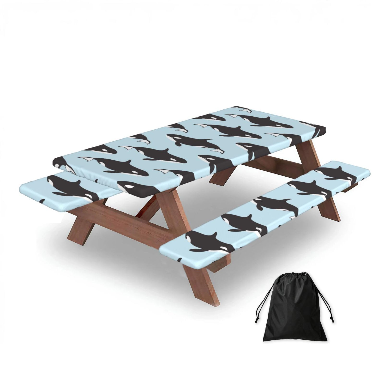 Dopklna As Picture Whale Animal Pattern, Picnic Table Cover With Bench Covers -Waterproof Elastic Fitted Tablecloth For Garden Camping Patio 76X152cm